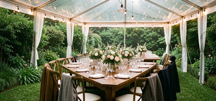 Plan B mariage pluie : sécuriser un cocktail dans le jardin Plan B mariage pluie : sécuriser un cocktail dans le jardin